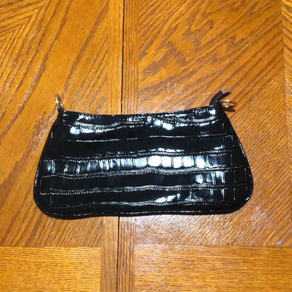 Black Croc-Embossed Shoulder Bag